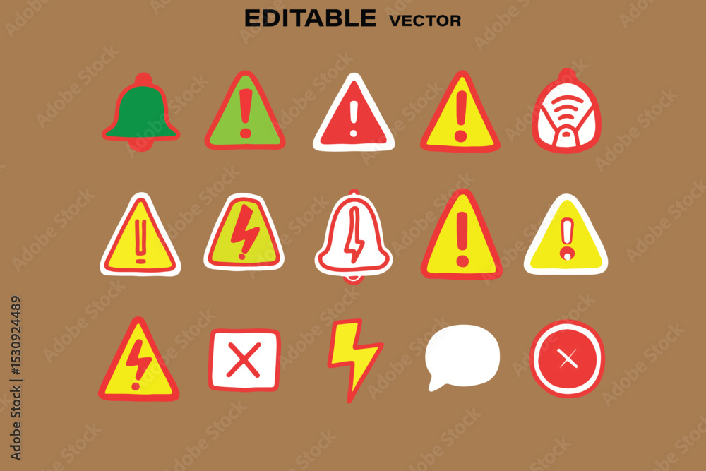 Poster hand drawn warning signs and notification icons in vector format for creative projects