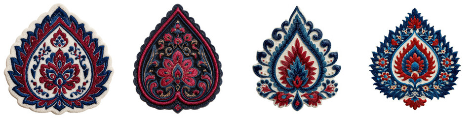Colorful Decorative Textile Patterns with Red and Blue Details