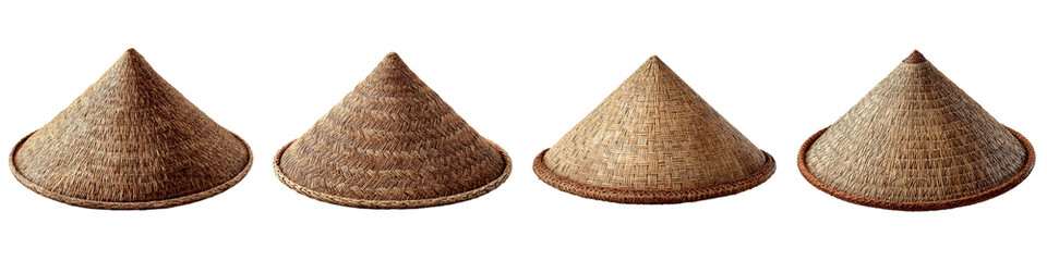 Traditional Conical Hats Made from Natural Materials and Textiles