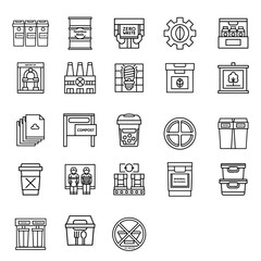 Waste reduction strategy concept shown with recycling bin, compost, and reusable container icons