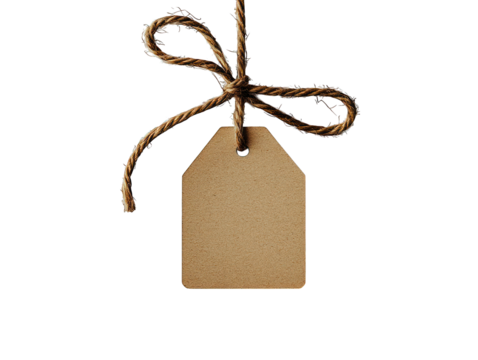 Simple tag with twine bow isolated on black