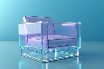 Modern Transparent Chair, Purple Cushion, Blue Background