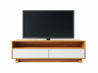 Modern 3D TV Stand with Screen Turned Off and Natural Wood Finish