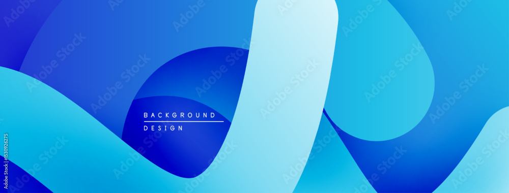 Poster Abstract blue background. Smooth shapes overlap, creating dynamic visual effect. Modern design, clean aesthetic.
