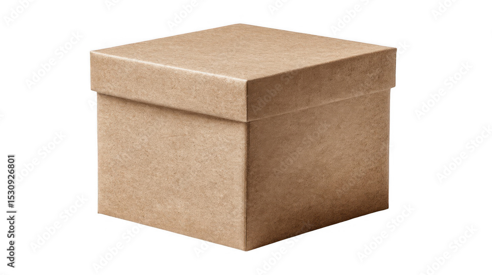 Aufkleber closed light brown cardboard box with lid resting on a transparent background, creating a versatile 