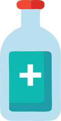 Medical bottle icon illustration featuring a teal liquid and a white cross symbol
