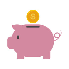 Flat Pink Piggy Bank Illustration with Gold Coin