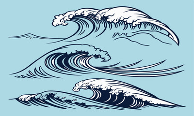  Ocean waves sketch sea tidal blue wave
