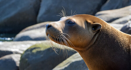 Naklejka premium sea lion resting on a rock