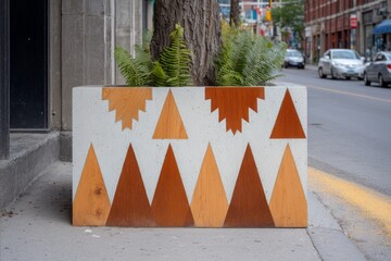 Fototapeta na wymiar The city's trees can be safely planted and shielded from vandalism, with wooden fencing also protecting them from natural disasters