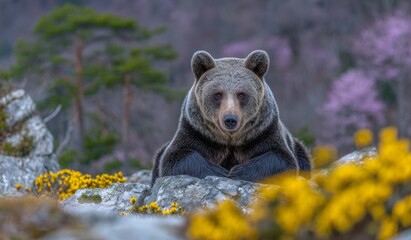 Ursus arctos horribilis, commonly known as the Grizzly Bear, inhabits the mountainous terrain of Denali National Park, situated in Alaska, United States