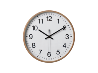 Simple modern white wall clock with black hands design minimalist home on transparent background