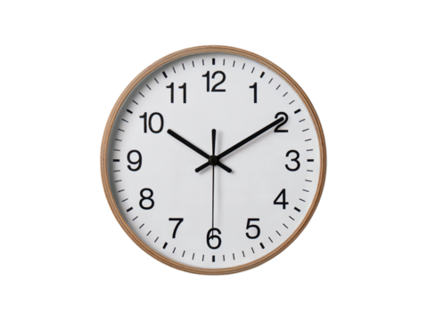 Simple modern white wall clock with black hands design minimalist home on transparent background
