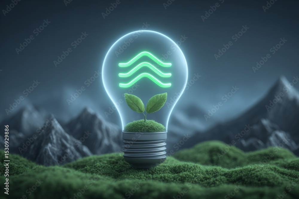 Poster the tree with lightbulbs and sunlight on its soil represents a concept that can save the world and p