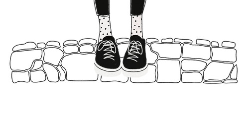 Monochrome Girl Illustration with Soft Color Accents – Stylized Hand Drawn Portrait