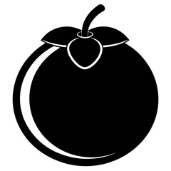 Black and white mangosteen fruit icon illustration