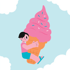 Boy Hugging a Giant Ice Cream Cone