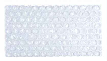 White background with clear plastic bubble wrap sheet, flat lay