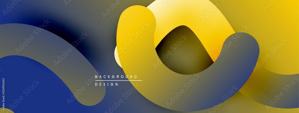 Poster abstract fluid shapes overlap, creating dynamic color gradients. yellows, blues, grays blend smoothl