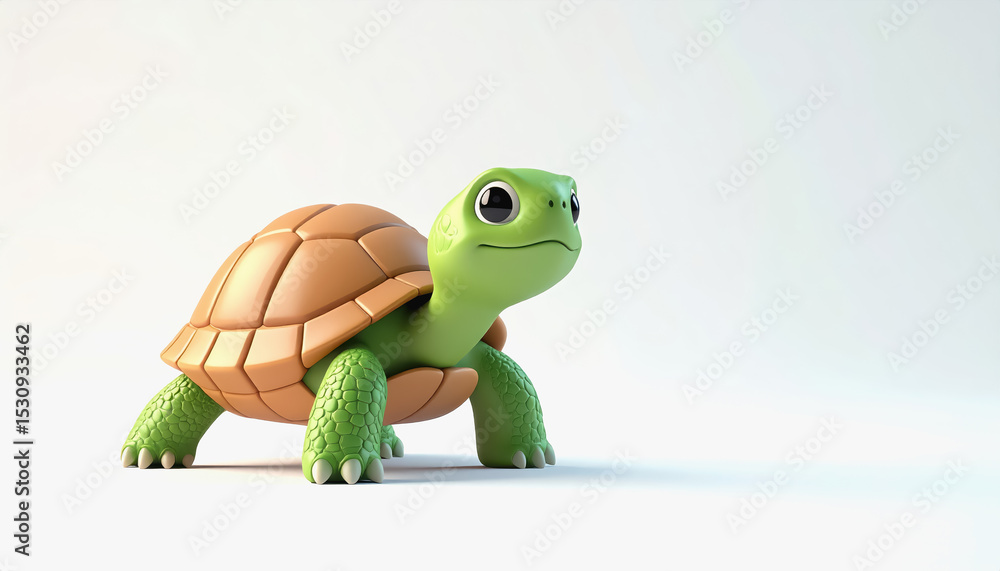 Poster adorable and curious 3d snapping turtle displayed on a clear white background with ample space for t