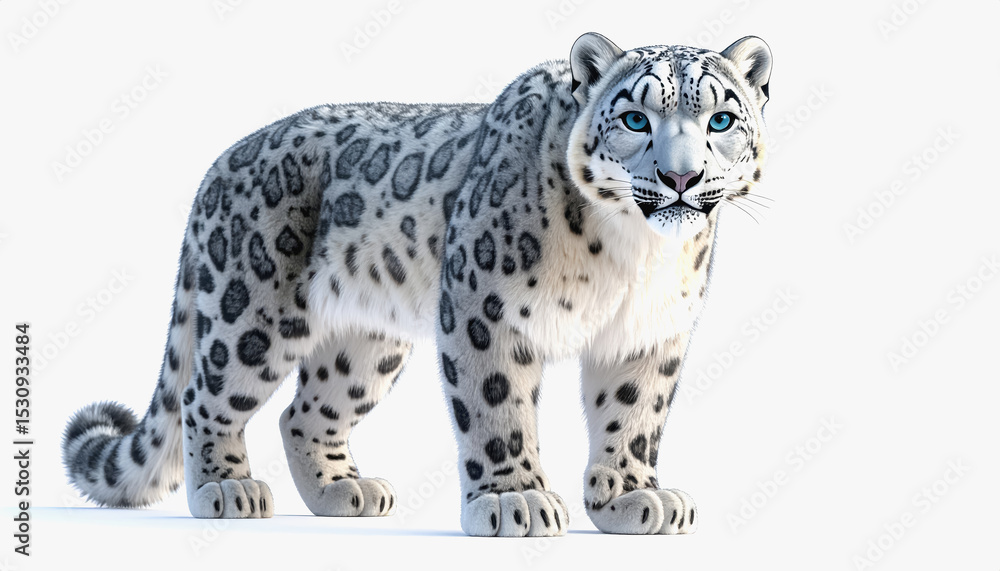 Poster elegant and striking 3d snow leopard bird posed on a bright white background with spacious area for 