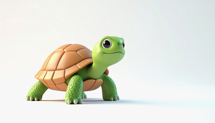 Adorable and curious 3d snapping turtle displayed on a clear white background with ample space for textual use