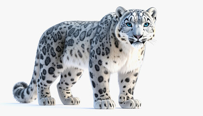 Elegant and striking 3d snow leopard bird posed on a bright white background with spacious area for textual content