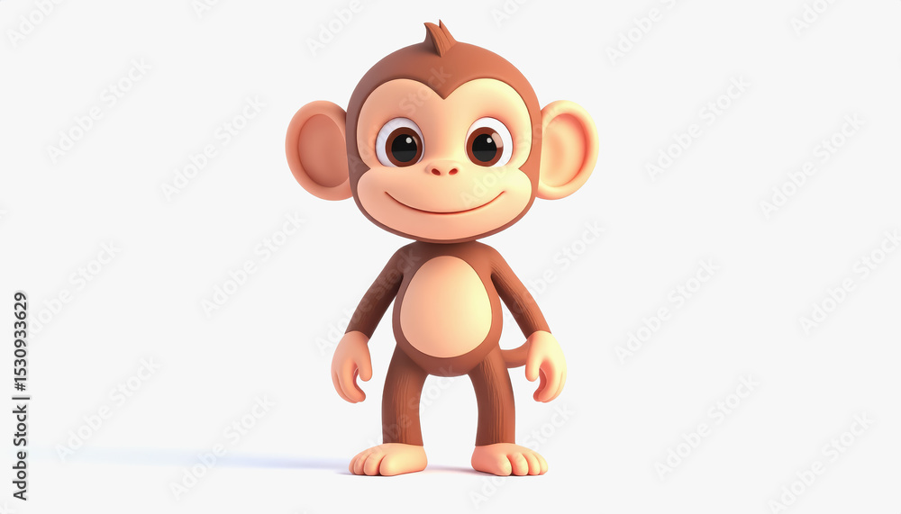 Poster delightful 3d baby monkey with expressive face and full body representation on a bright white backgr