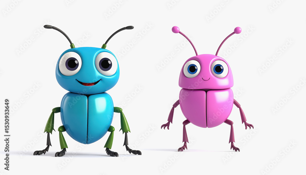 Poster intriguing 3d beetle bug with glossy and full body view on a clean white background for text additio