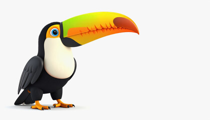 Obraz premium Vibrant 3d toucan bird with bright colors and full body display on a clean white background perfect for text addition
