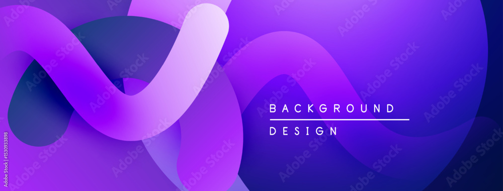 Poster Abstract fluid shapes, vibrant purple hues, modern design. Gradient colors create dynamic visual effect. Background element.