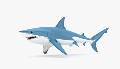 Fototapeta premium Adorable 3d deep sea shark character in full body pose with ample copy space for text on clean white background