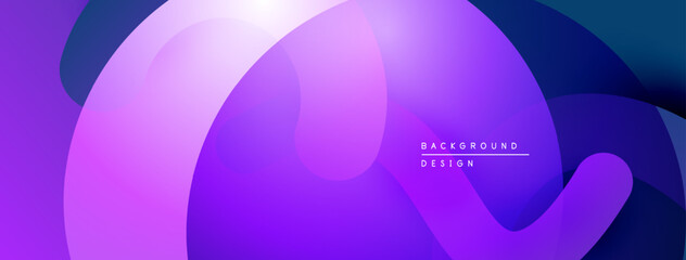 Abstract purple gradients overlap creating fluid shapes. Modern design evokes calm, dynamic energy. Minimalist aesthetic suitable for backgrounds.