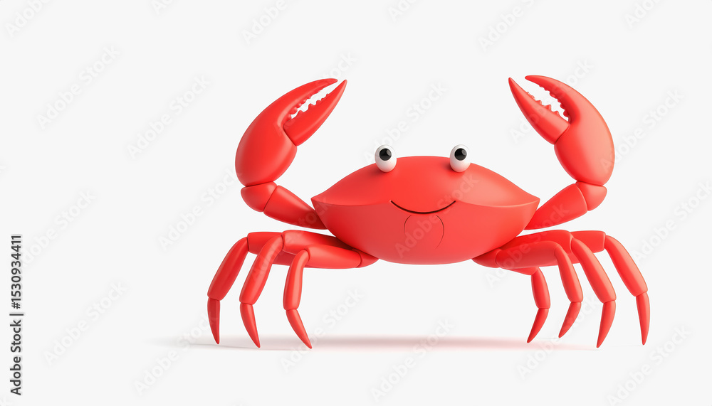 Poster delightful 3d red crab full body image with copy space for text set against a pure white background 
