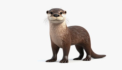 Charming 3d river otter full body image with copy space for text set on a clean white background for creative use