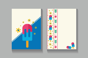 Summer Popsicle Background with Colorful Floral Accents. Playful vector illustration with bright popsicles and flowers. Perfect for summer-themed invites, cards, and packaging.