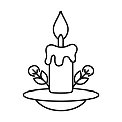Christmas Candle Holder Line Art Vector Illustration