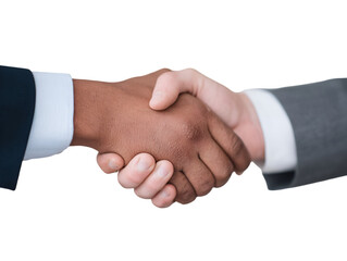 Close up business people partnership handshake meeting and finishing agreement deal isolated white or transparent background. Negotiation hand shake trust team confidence contract cooperati 97302839 1