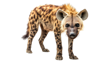 Spotted hyena stares forward, tan & dark spots