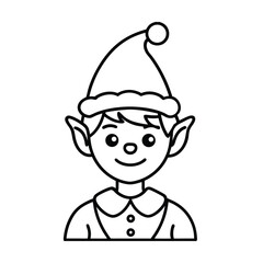 Christmas Elf Line Art Vector Illustration