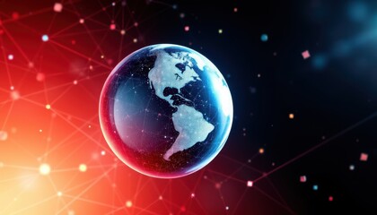Fototapeta premium create a 3d rendering of an abstract globe sphere in space, set against a plexus geometric background posed of lines, dots, and triangles
