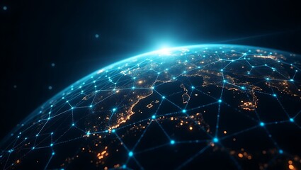 Global network connections illuminated earth at night