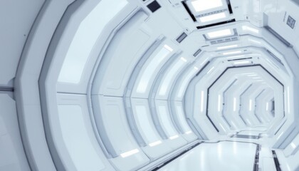 Obraz premium create an abstract digital art piece depicting a white futuristic corridor with integrated lights and a spaceship concept