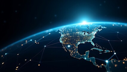 North america global network connections futuristic digital map