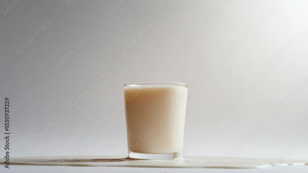 Poster a creamy milk froth splashing into a glass, either from being poured or due to the hot temperature, 