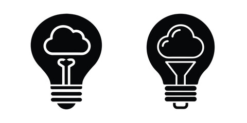 Light Bulb Containing Cloud Storage Icon Symbolizing Digital Innovation Silhouette on White Background