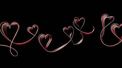 Abstract design featuring flowing red hearts on a black background, symbolizing love and romance