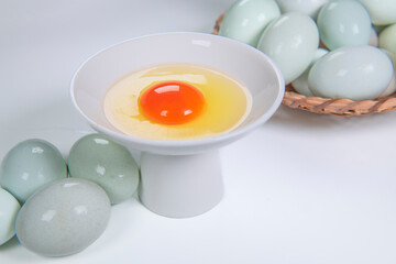 Close-up of free range eggs and egg yolk