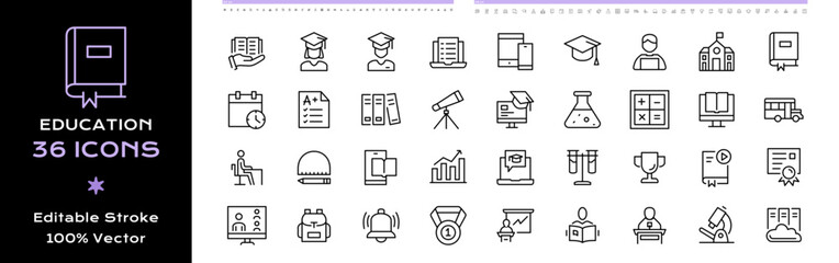 Education Line Icons - Editable Stroke.
