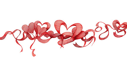 A decorative arrangement of red ribbon hearts intertwined, symbolizing love and celebration